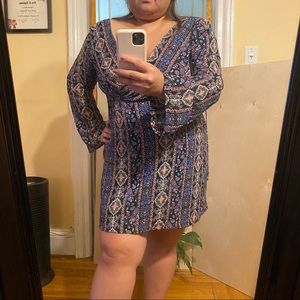 BOHO FALL DRESS LONG SLEEVES KNEE LARGE V neck